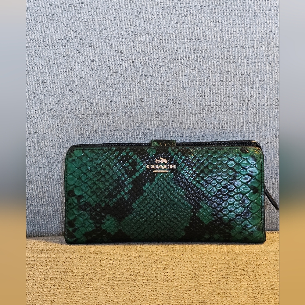 Coach Green and Black Snake Print Wallet